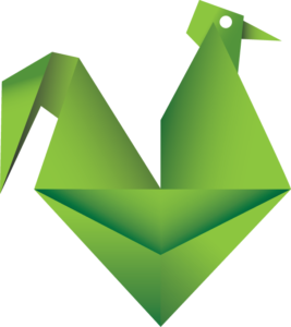 Poule en origami Pepeuf. Logo de Pepeuf . Origami chicken. Pepeuf logo